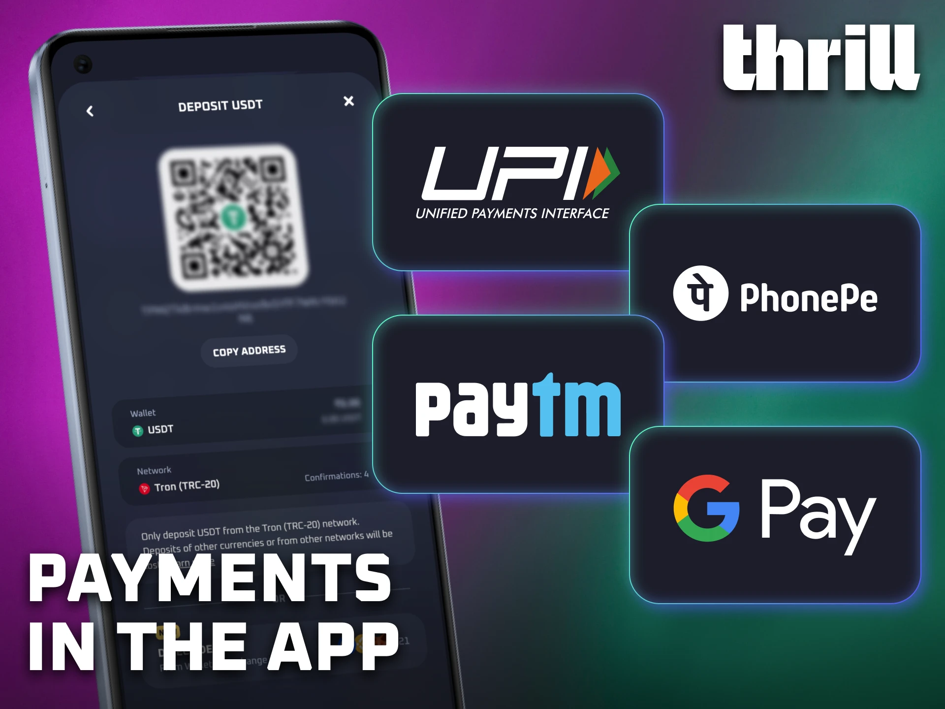 Manage deposits and withdrawals through the Thrill app in India.