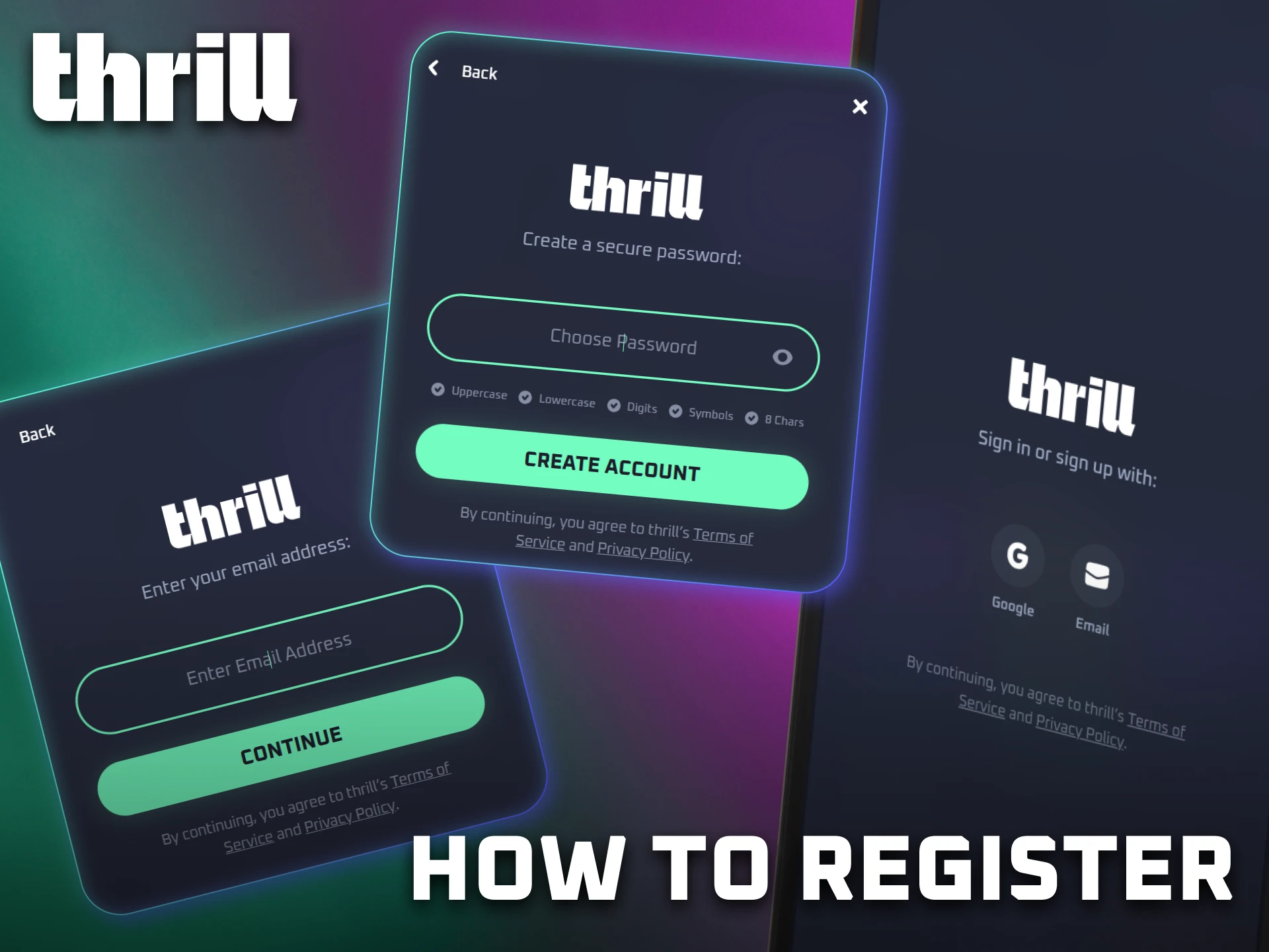 Create a new player profile through the Thrill mobile application.