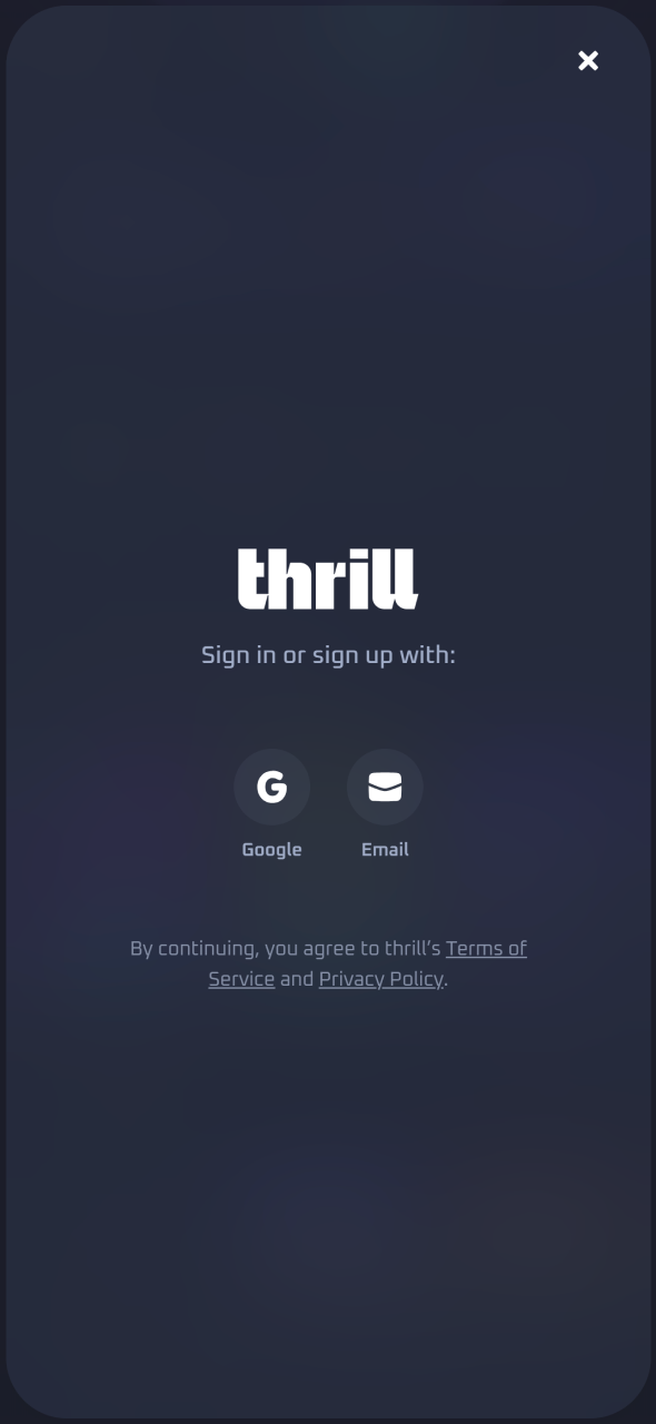 Complete account registration directly through the Thrill mobile application.