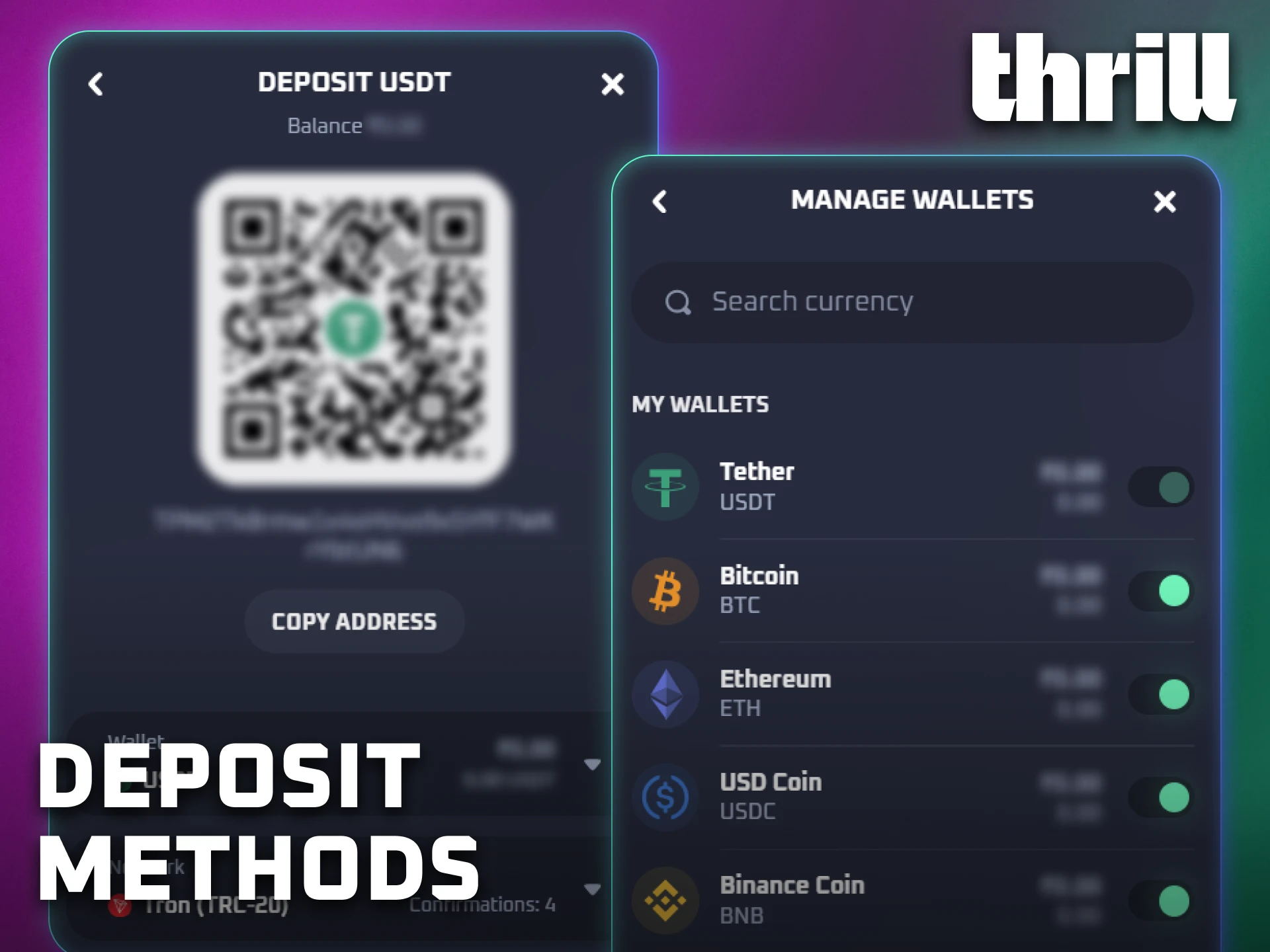 Discover secure payment options supported by Thrill for account funding.