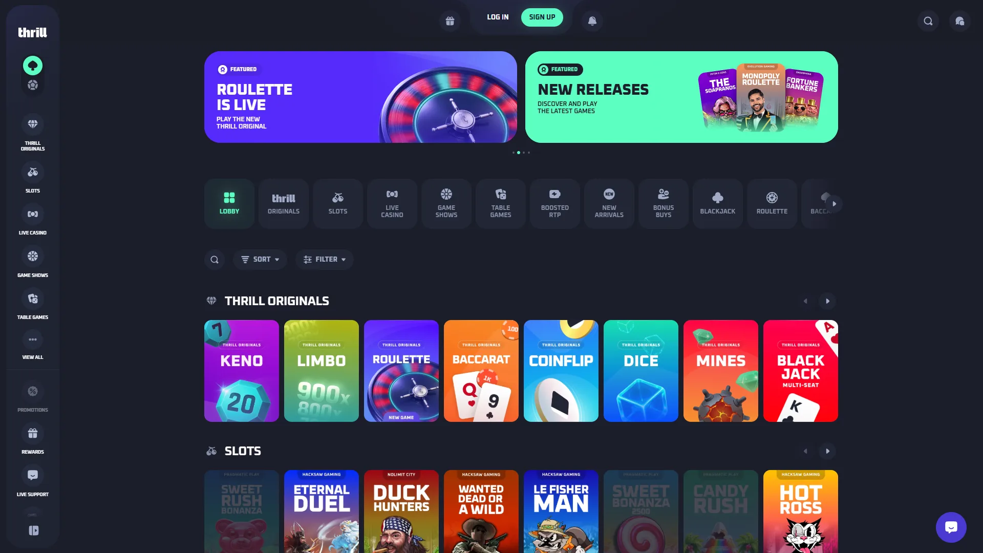 Browse the Thrill homepage to discover the latest promotions and events.