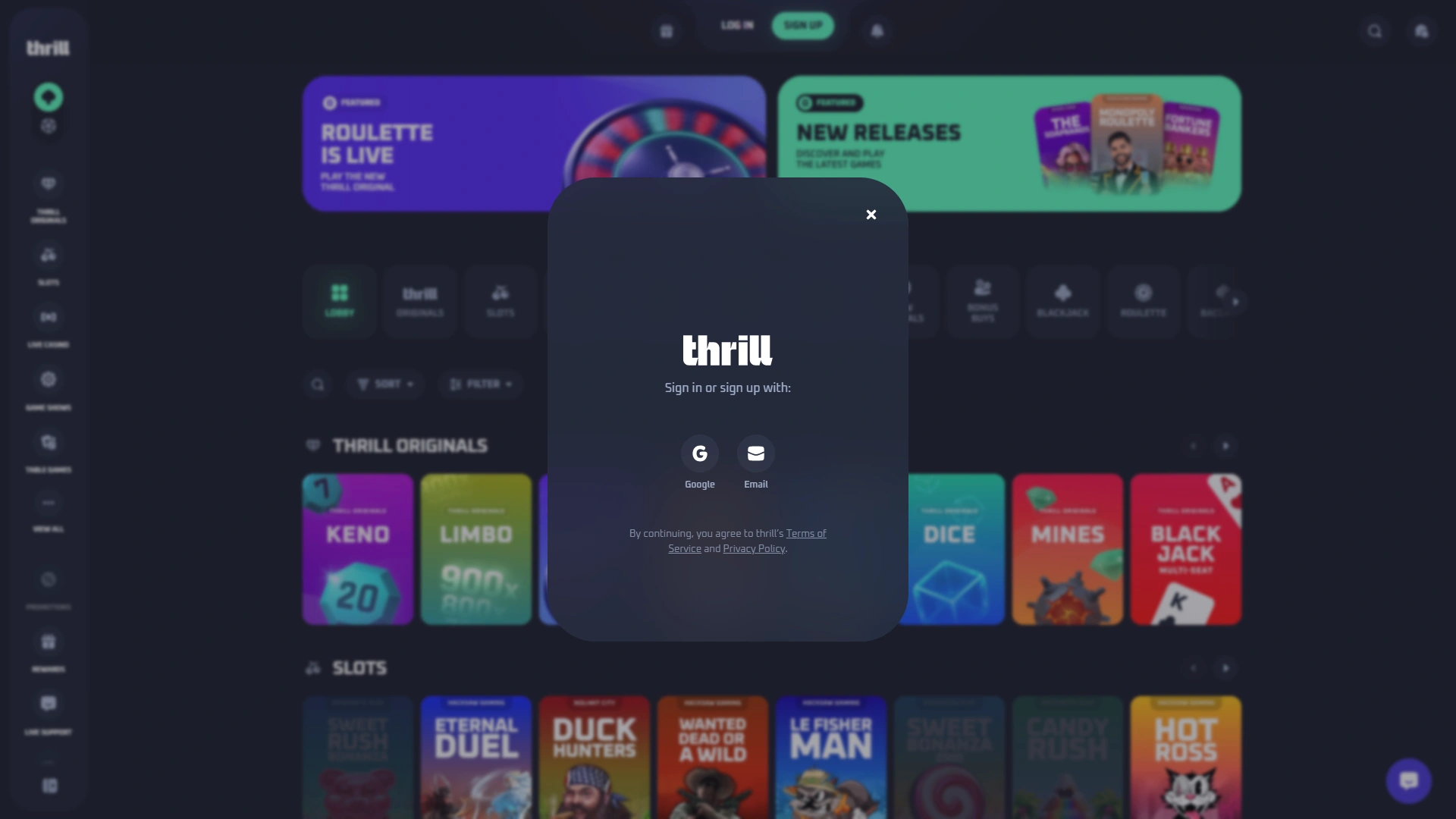 Create a Thrill account to unlock betting and casino opportunities.