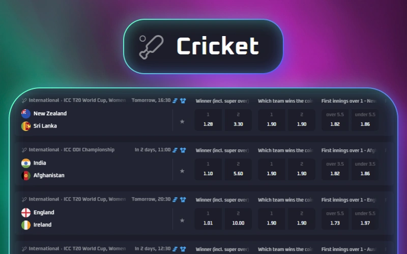 Bet on major cricket competitions through the Thrill sportsbook.