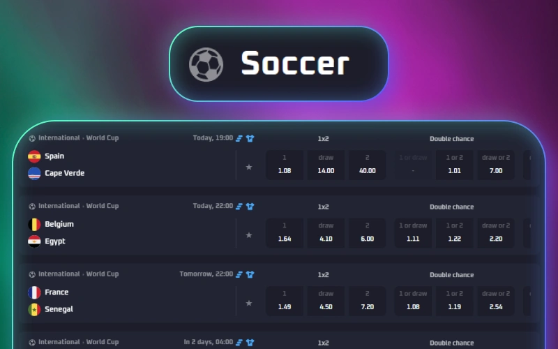 Follow football matches and place wagers with Thrill betting markets.