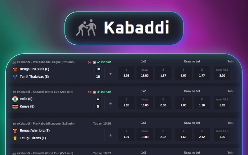 Enjoy betting opportunities on Kabaddi events through Thrill.