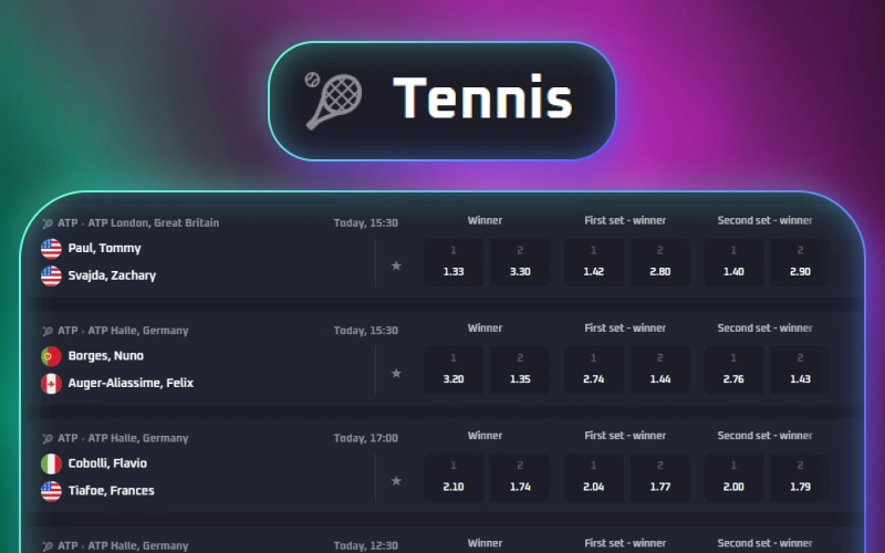 Explore tennis tournaments and betting options available on Thrill.
