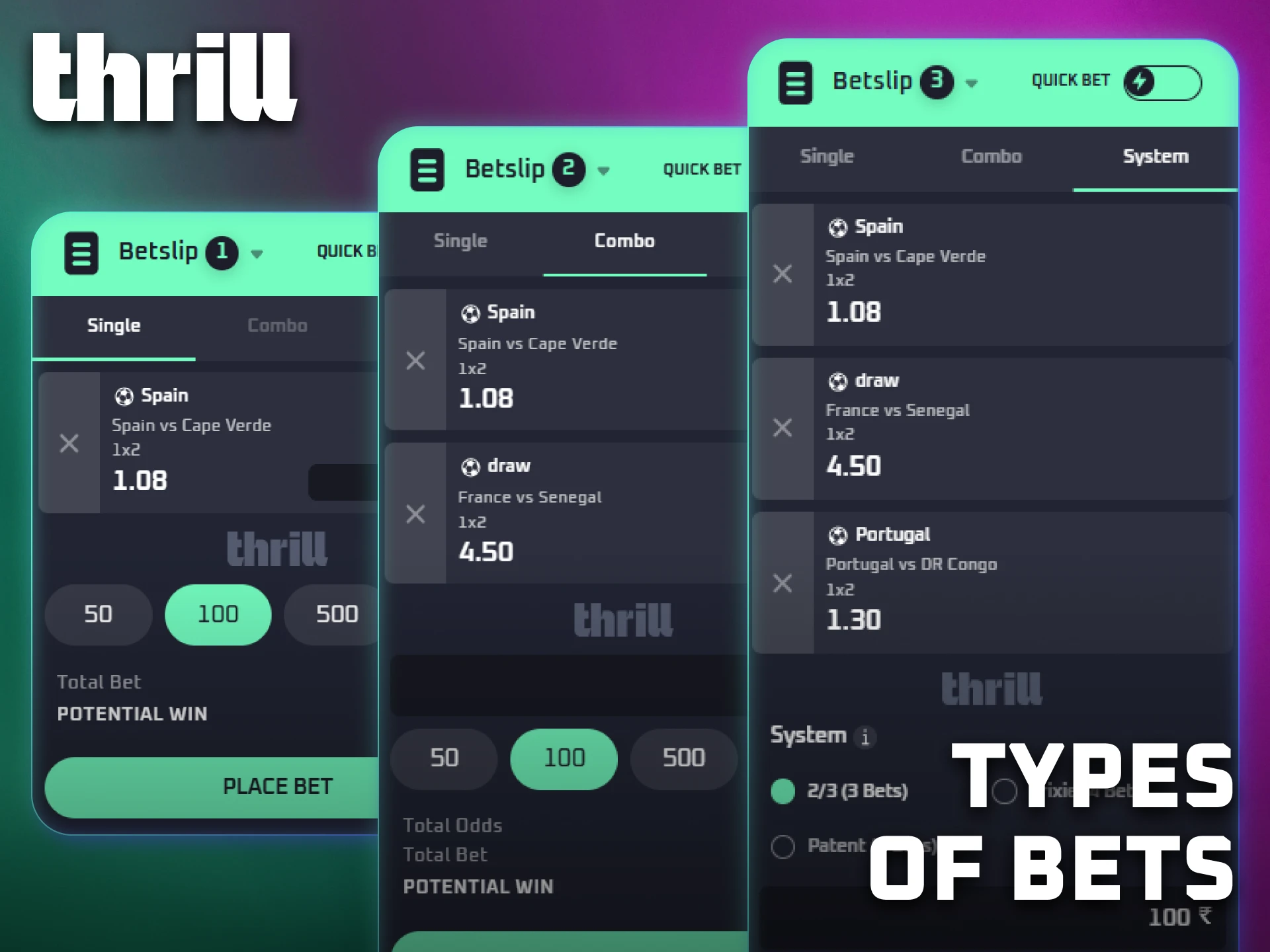 Thrill offers multiple wager formats suitable for different betting styles.
