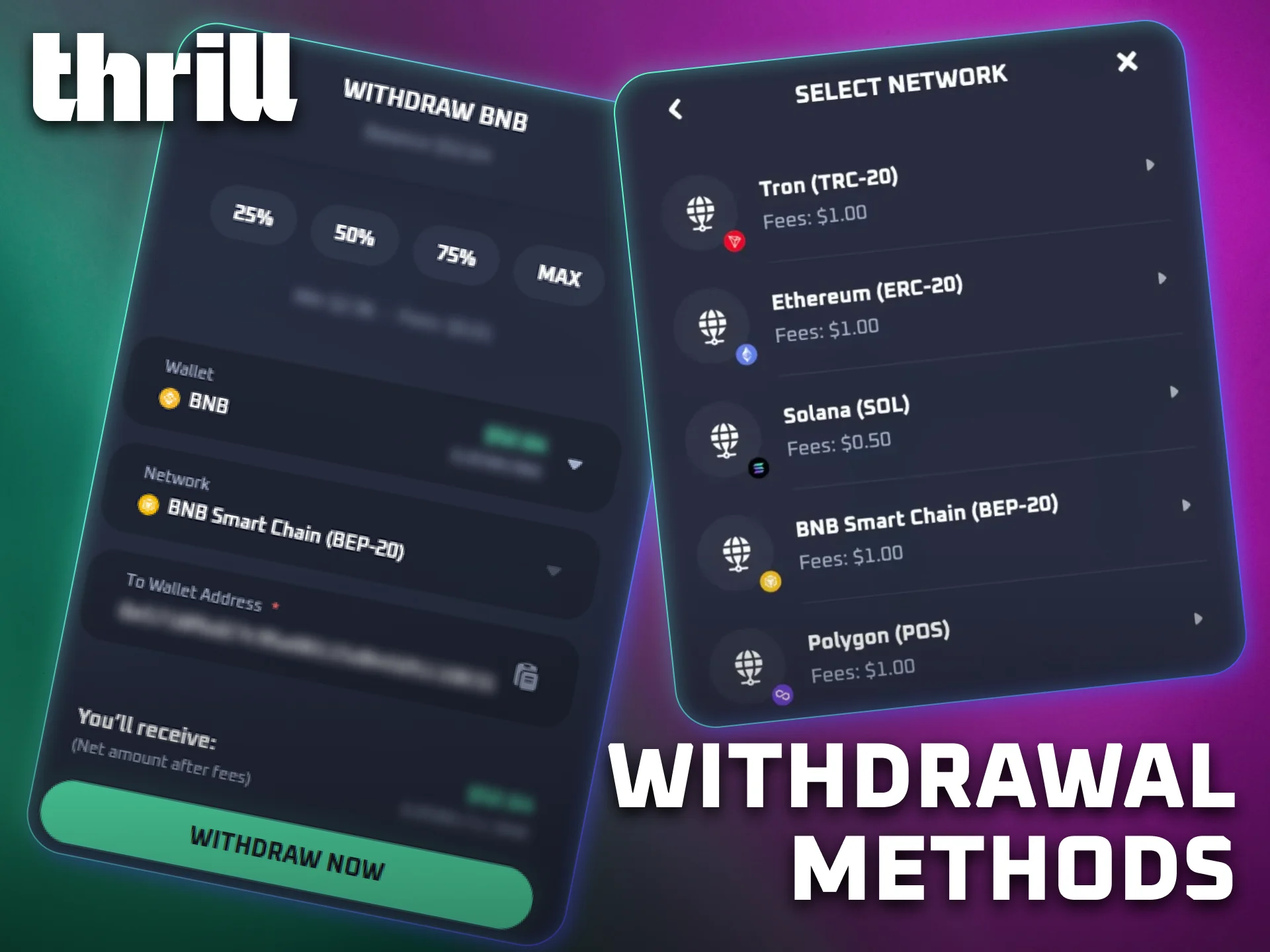 Use reliable withdrawal methods available through the Thrill platform.